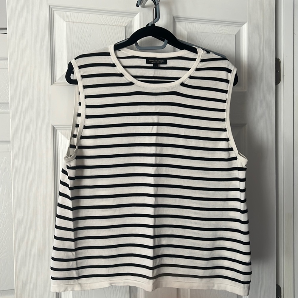 Banana Republic white w/ black stripes sleeveless cotton Sweater, Sz XL